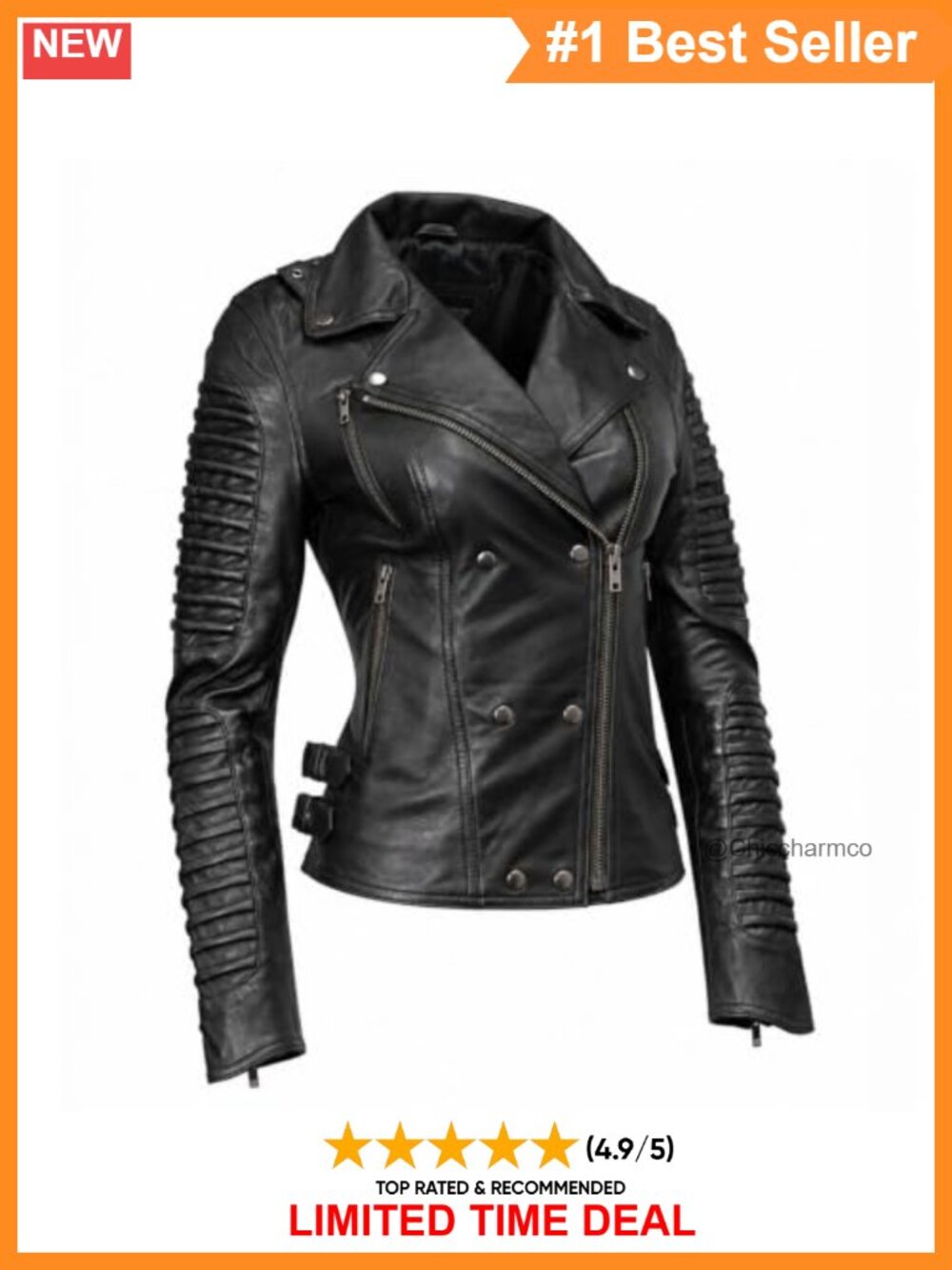 Genuine Leather Biker Jacket Women's Moto Style Casual Fashion Zip Coat
